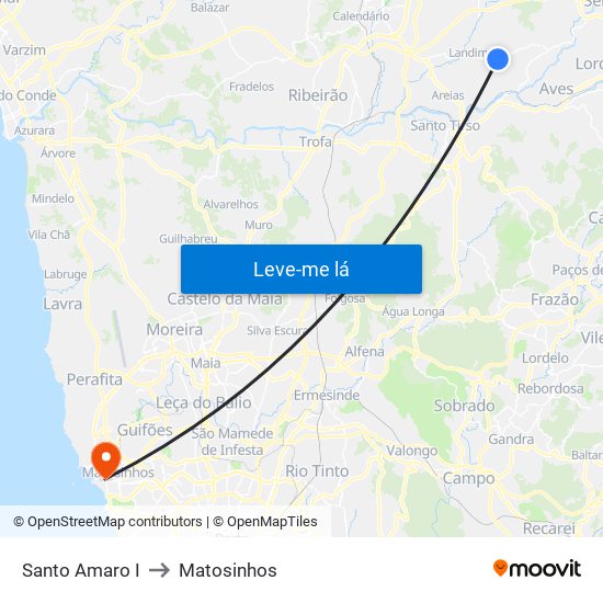 Santo Amaro to Matosinhos map