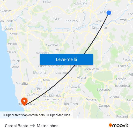 Cardal - Bente to Matosinhos map