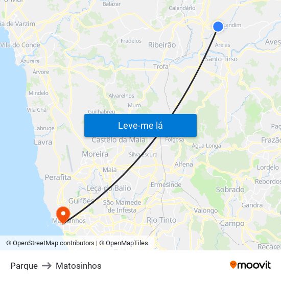 Parque to Matosinhos map