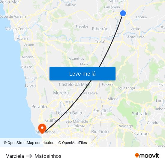 Varziela to Matosinhos map