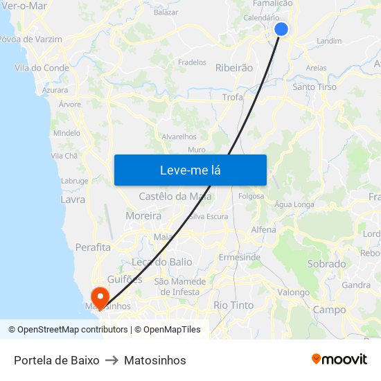 Portela de Baixo to Matosinhos map