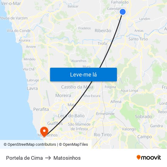 Portela de Cima to Matosinhos map