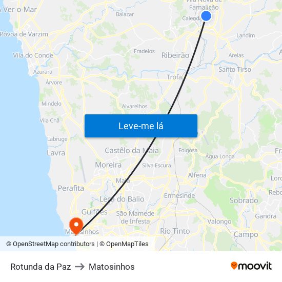 Rotunda da Paz to Matosinhos map
