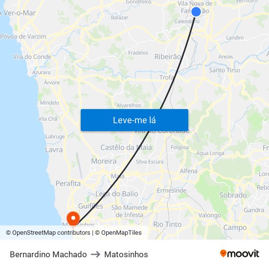 Bernardino Machado to Matosinhos map