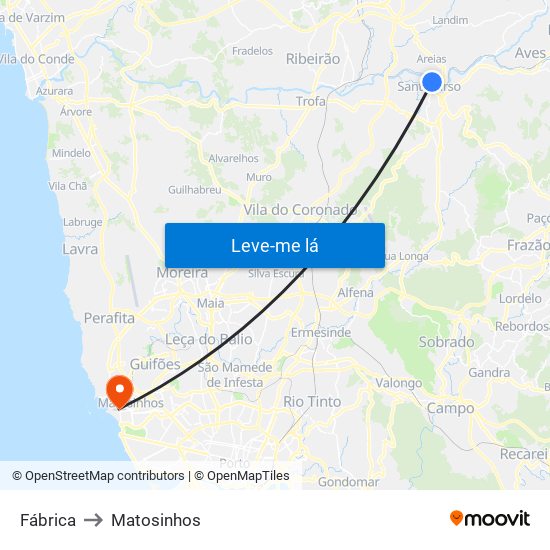 Fábrica to Matosinhos map