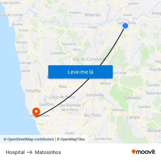 Hospital to Matosinhos map