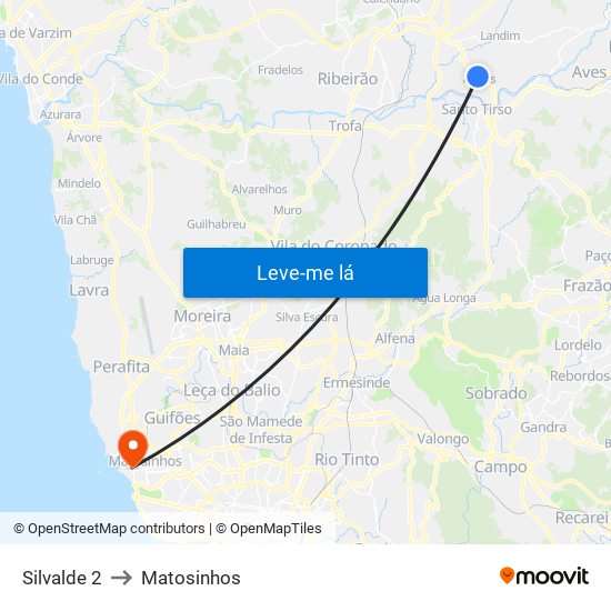 Silvalde 2 to Matosinhos map