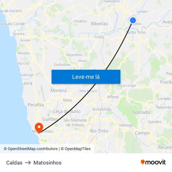 Caldas to Matosinhos map