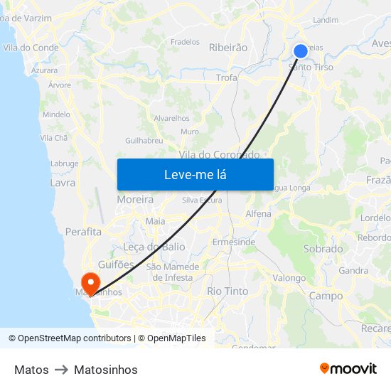 Matos to Matosinhos map