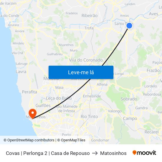 Covas | Perlonga 2 | Casa de Repouso to Matosinhos map