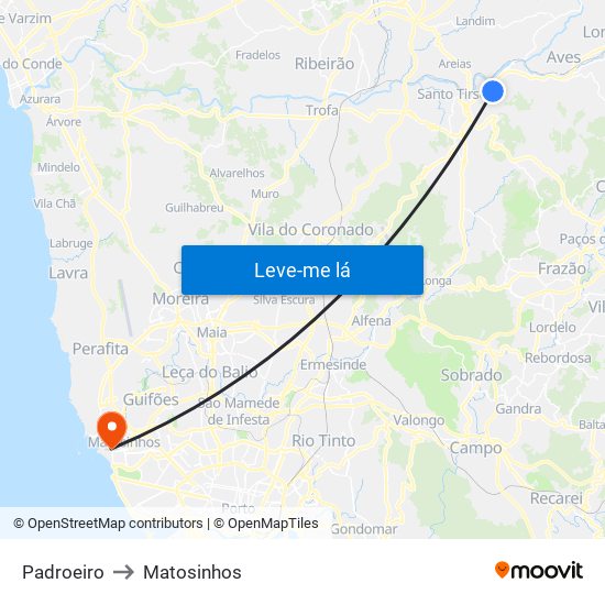 Padroeiro to Matosinhos map