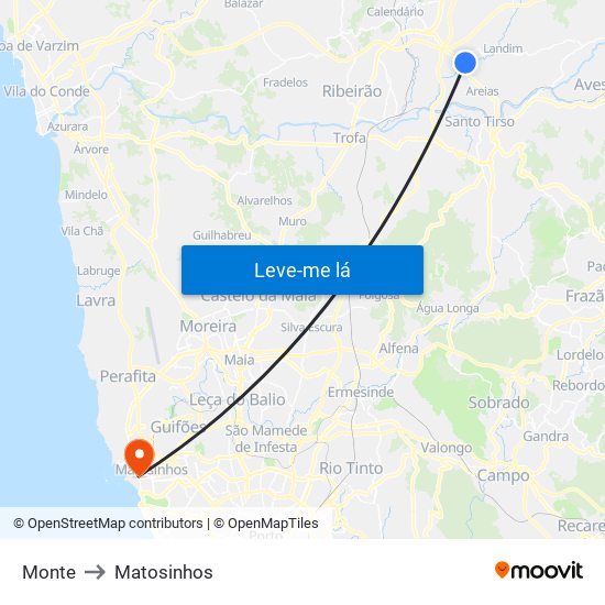 Monte to Matosinhos map