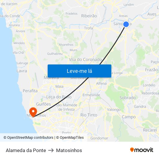 Alameda da Ponte to Matosinhos map