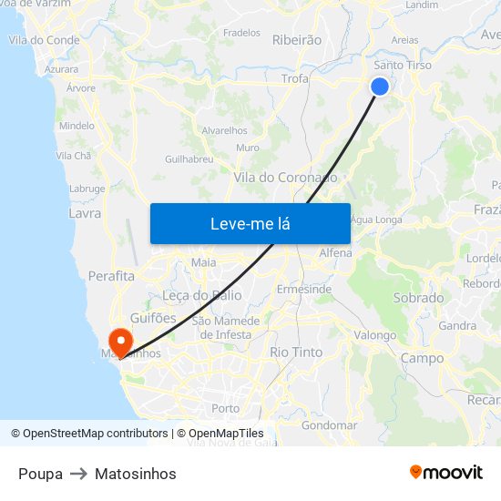 Poupa to Matosinhos map