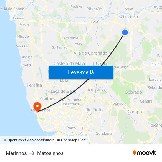 Marinhos to Matosinhos map