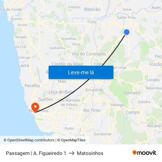 Passagem | A. Figueiredo 1 to Matosinhos map