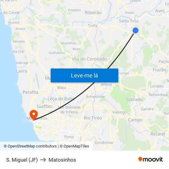 S. Miguel (JF) to Matosinhos map