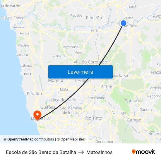 Escola de São Bento da Batalha to Matosinhos map
