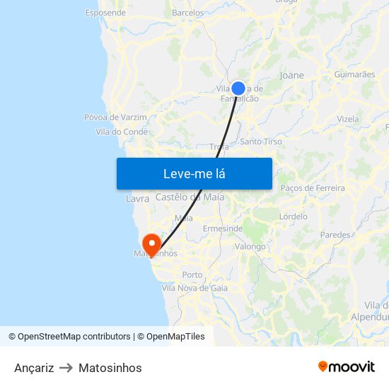Ançariz to Matosinhos map