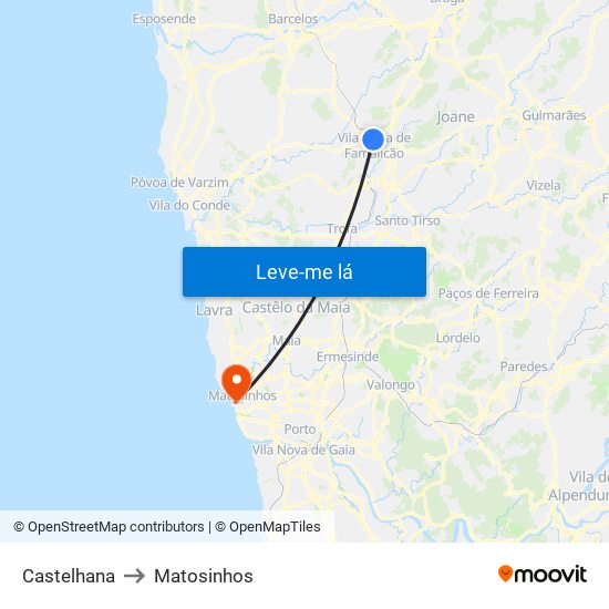 Castelhana to Matosinhos map