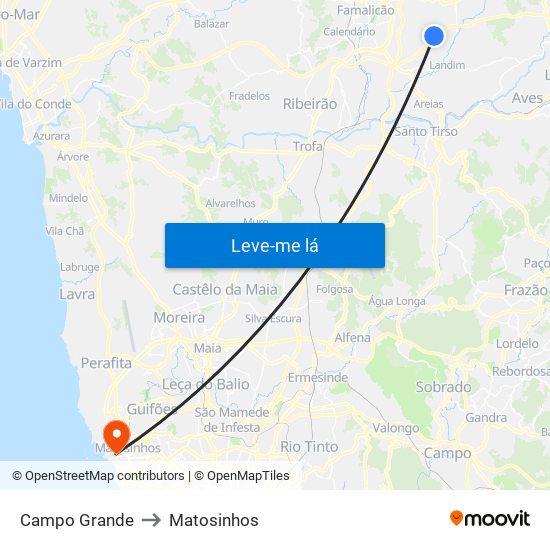 Campo Grande to Matosinhos map
