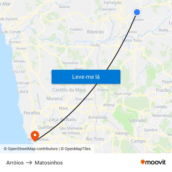 Arroios to Matosinhos map