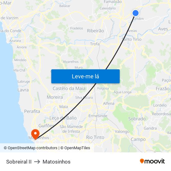 Sobreiral II to Matosinhos map