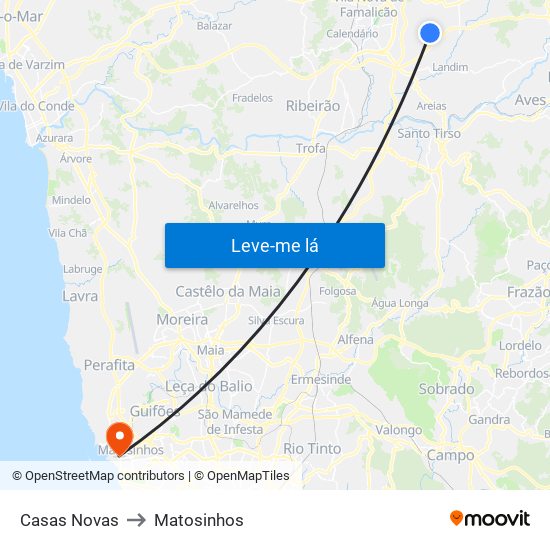 Casas Novas to Matosinhos map