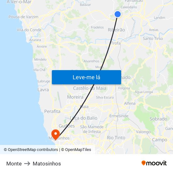 Monte to Matosinhos map