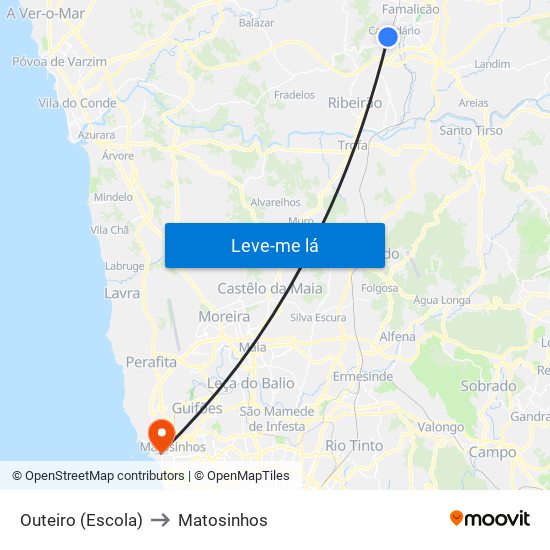 Outeiro (Escola) to Matosinhos map