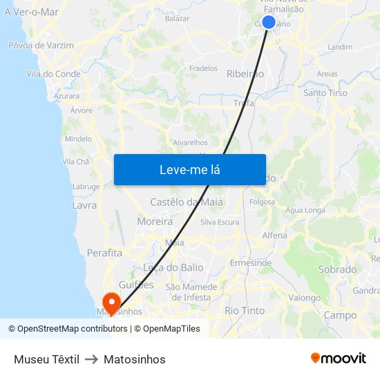 Museu Têxtil to Matosinhos map