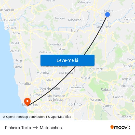 Pinheiro Torto to Matosinhos map