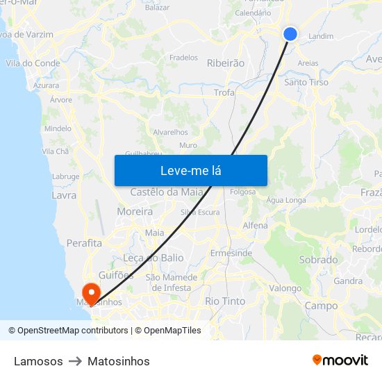 Lamosas to Matosinhos map