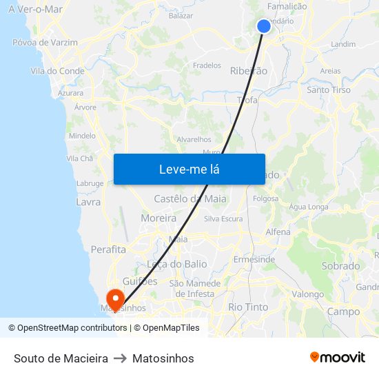 Souto de Macieira to Matosinhos map