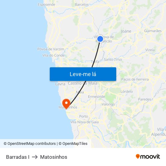 Barradas I to Matosinhos map