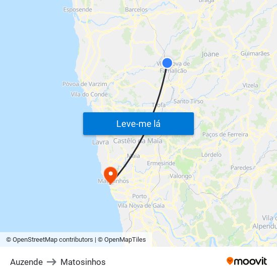 Auzende to Matosinhos map