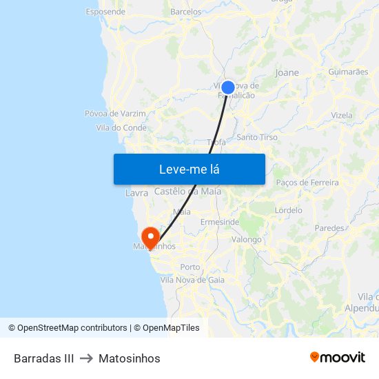 Barradas III to Matosinhos map