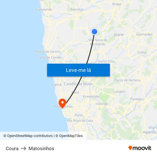Coura to Matosinhos map