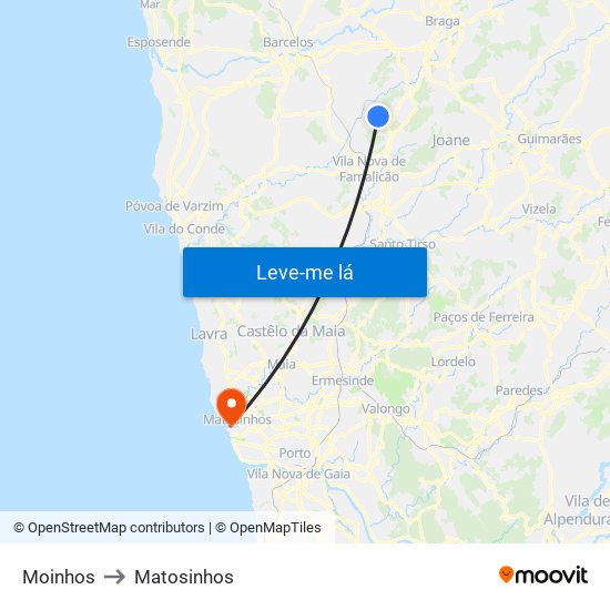 Moinhos to Matosinhos map