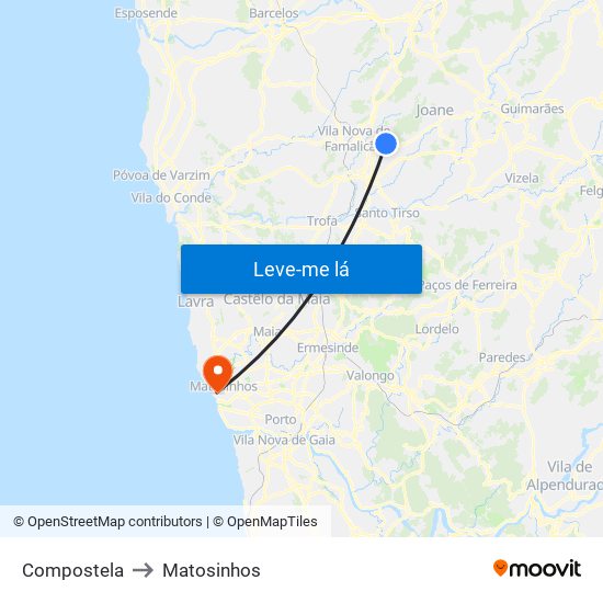 Compostela to Matosinhos map