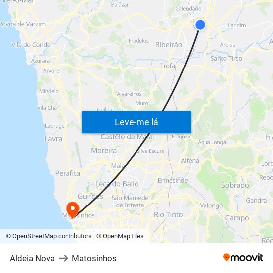 Aldeia Nova to Matosinhos map