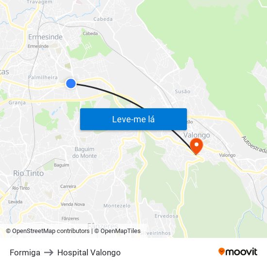 Formiga to Hospital Valongo map