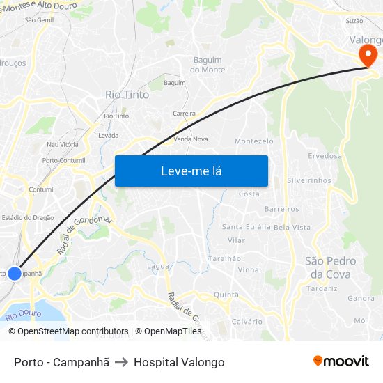 Porto - Campanhã to Hospital Valongo map