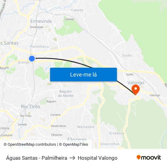 Águas Santas - Palmilheira to Hospital Valongo map