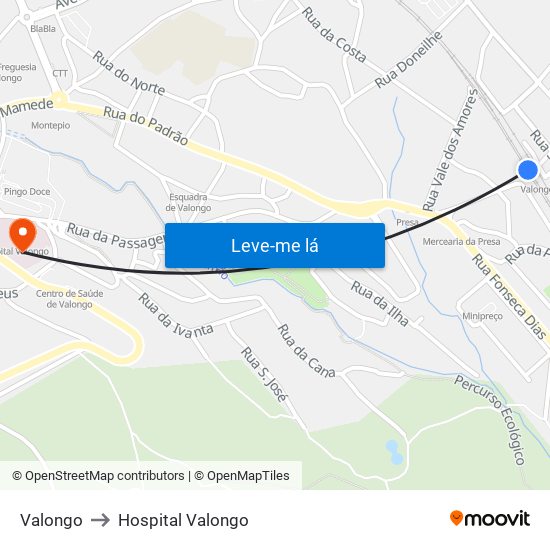 Valongo to Hospital Valongo map