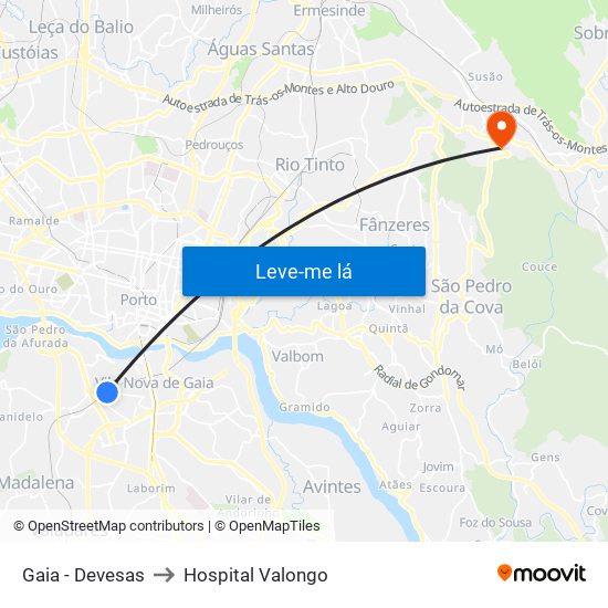 Gaia - Devesas to Hospital Valongo map