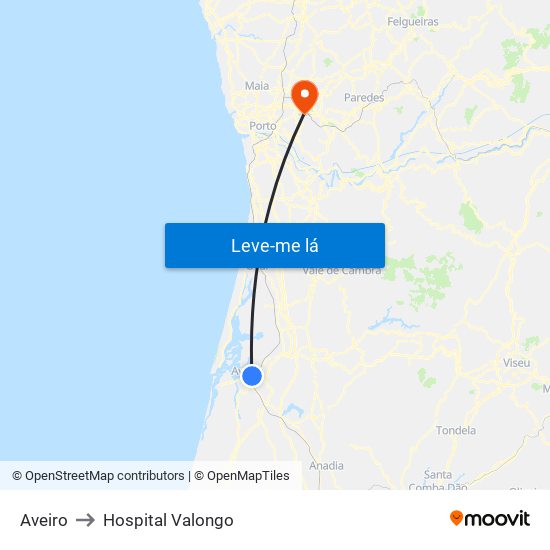 Aveiro to Hospital Valongo map
