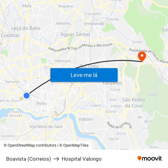 Boavista (Correios) to Hospital Valongo map