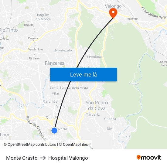 Monte Crasto to Hospital Valongo map