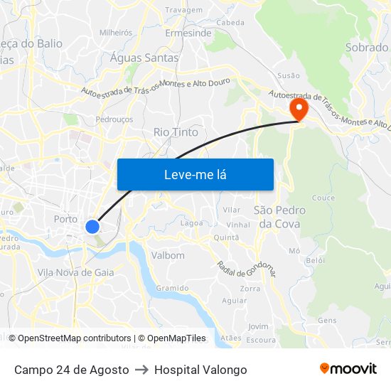 Campo 24 de Agosto to Hospital Valongo map